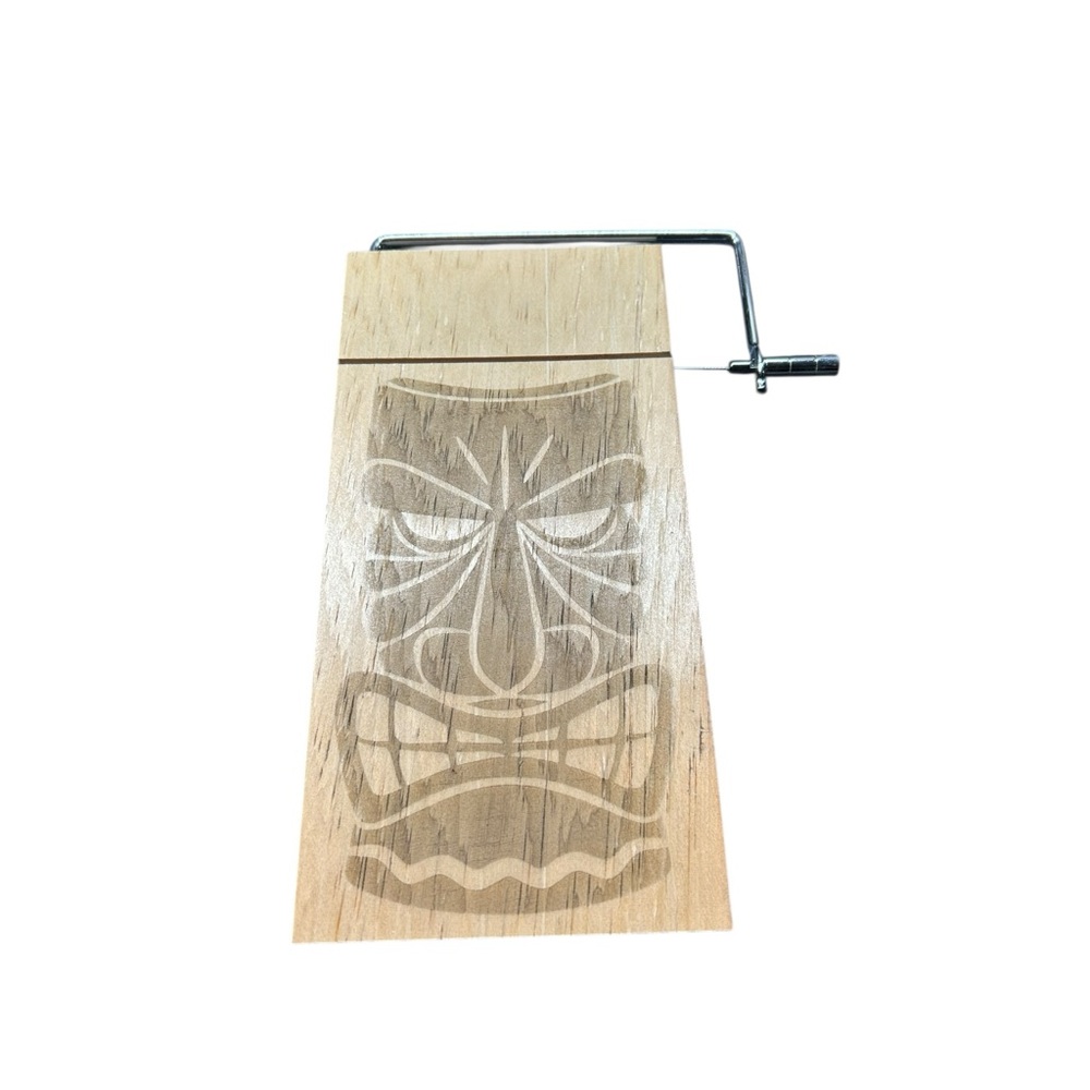 Handmade Wooden Cheese Slicer with Tiki Engraving